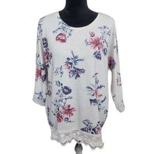 Eyeshadow Boho Cream Floral Corchet Trim Dolman Top Size Medium